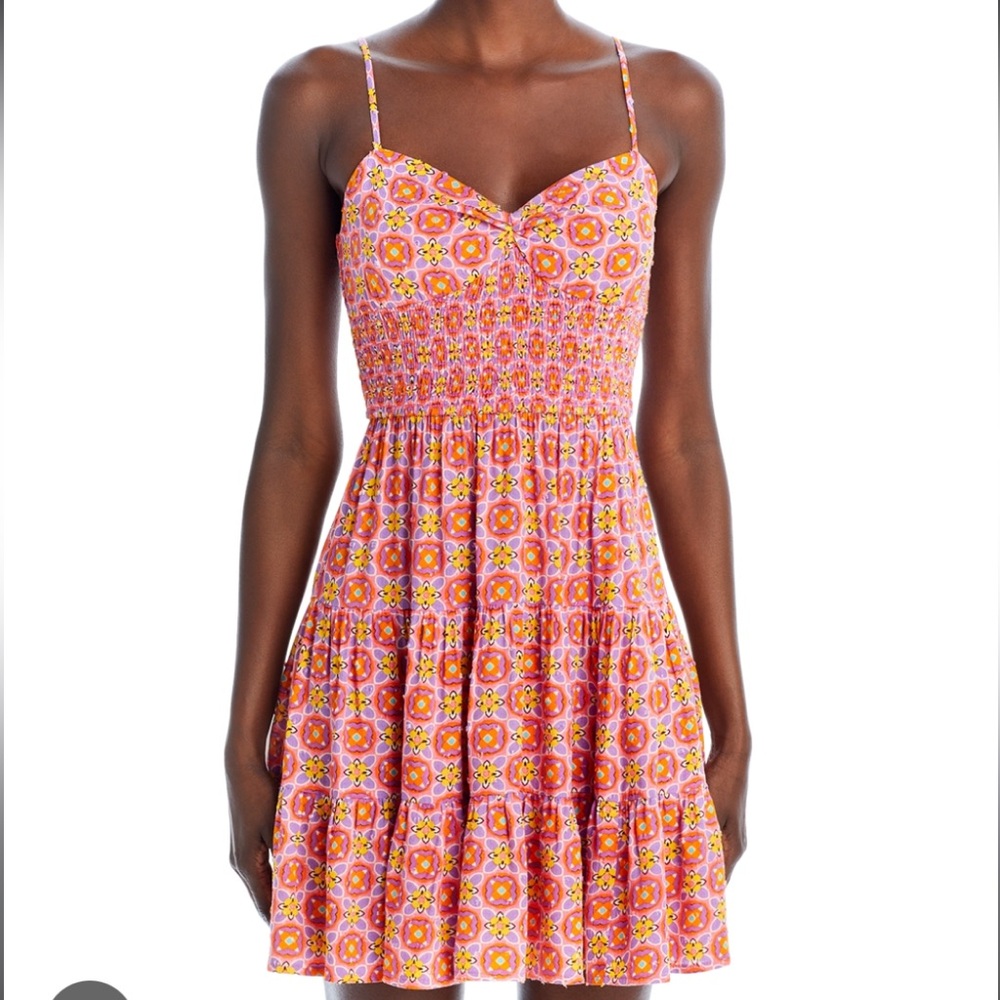 Aqua Printed Tiered Mini Dress